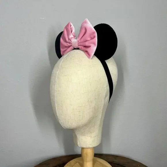 Classic Pink Velvet Elastic Minnie Ears | Disney-Inspired Adjustable Mouse Ears - Picture 3 of 5